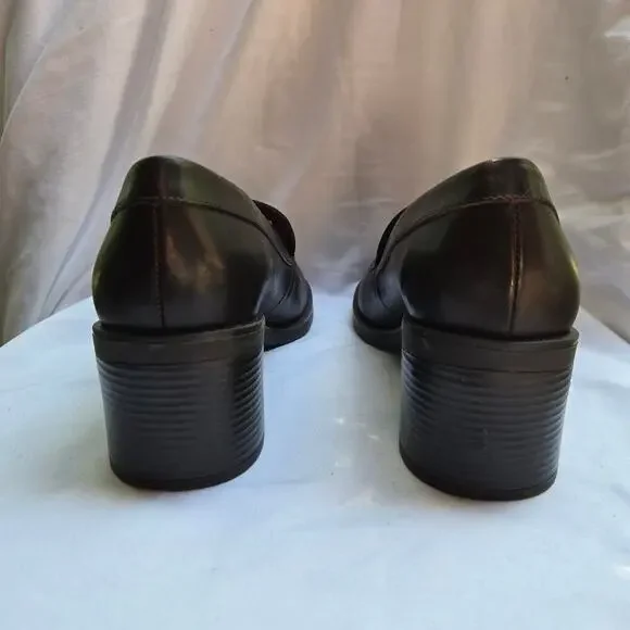 NEW Bass Womens Y2K Naples Loafers 8.5 Brown Leather Block Heel Comfort Preppy - Picture 7 of 11